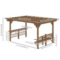 Outsunny 14' x 10' Outdoor Pergola, Wooden Gazebo Grill Canopy with Bar Counters and Seating Benches, for Garden, Patio, Backyard, Deck(m-3)