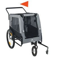 Aosom 2-in-1 Dog Bike Trailer Pet Stroller for Medium Dogs with Suspension, Hitch, Storage, Bicycle Cart Wagon Cargo Carrier Attachment for Travel, Grey(m-2)
