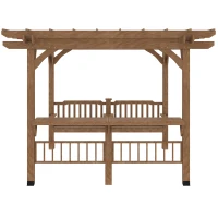 Outsunny 14' x 10' Outdoor Pergola, Wooden Gazebo Grill Canopy with Bar Counters and Seating Benches, for Garden, Patio, Backyard, Deck(m-7)