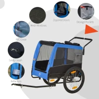 Aosom 2-in-1 Dog Bike Trailer Pet Stroller for Medium Dogs with Suspension, Hitch, Storage, Bicycle Cart Wagon Cargo Carrier Attachment for Travel, Blue(m-8)