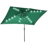 Outsunny 6.5x10ft Patio Umbrella Rectangle Solar Powered Tilt Aluminum Outdoor Market Parasol with LEDs Crank (Dark Green)(m-2)