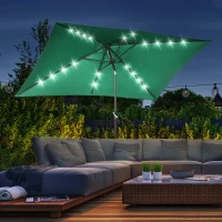 Outsunny 6.5x10ft Patio Umbrella Rectangle Solar Powered Tilt Aluminum Outdoor Market Parasol with LEDs Crank (Dark Green)(m-1)