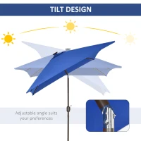 Outsunny 6.5x10ft Patio Umbrella Rectangle Solar Powered Tilt Aluminum Outdoor Market Parasol with LEDs Crank (Dark Blue)(m-6)