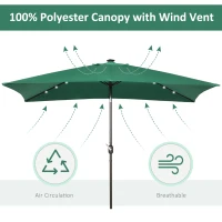 Outsunny 6.5x10ft Patio Umbrella Rectangle Solar Powered Tilt Aluminum Outdoor Market Parasol with LEDs Crank (Dark Green)(m-8)