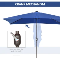 Outsunny 6.5x10ft Patio Umbrella Rectangle Solar Powered Tilt Aluminum Outdoor Market Parasol with LEDs Crank (Dark Blue)(m-7)