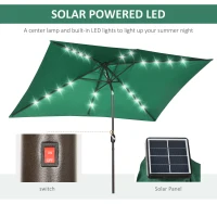 Outsunny 6.5x10ft Patio Umbrella Rectangle Solar Powered Tilt Aluminum Outdoor Market Parasol with LEDs Crank (Dark Green)(m-5)