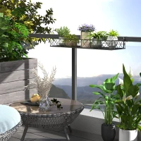 Outsunny 32'' x 12'' Hanging Flower Pot Stand Rack with Hooks, Metal Plant Pot Holder, Railing Shelf, Windows Decorate for Outdoor Garden Balcony Fence Patio(m-11)