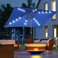 Outsunny 6.5x10ft Patio Umbrella Rectangle Solar Powered Tilt Aluminum Outdoor Market Parasol with LEDs Crank (Dark Blue)(m-1)