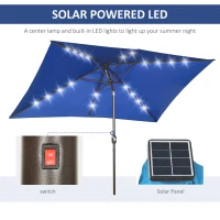 Outsunny 6.5x10ft Patio Umbrella Rectangle Solar Powered Tilt Aluminum Outdoor Market Parasol with LEDs Crank (Dark Blue)(m-5)