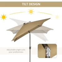 Outsunny 6.5x10ft Patio Umbrella Rectangle Solar Powered Tilt Aluminum Outdoor Market Parasol with LEDs Crank (Light Coffee)(m-6)