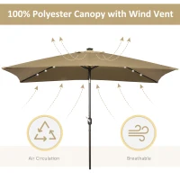 Outsunny 6.5x10ft Patio Umbrella Rectangle Solar Powered Tilt Aluminum Outdoor Market Parasol with LEDs Crank (Light Coffee)(m-8)