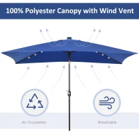 Outsunny 6.5x10ft Patio Umbrella Rectangle Solar Powered Tilt Aluminum Outdoor Market Parasol with LEDs Crank (Dark Blue)(m-8)