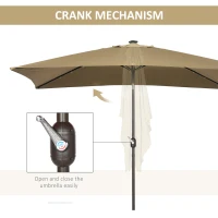 Outsunny 6.5x10ft Patio Umbrella Rectangle Solar Powered Tilt Aluminum Outdoor Market Parasol with LEDs Crank (Light Coffee)(m-7)