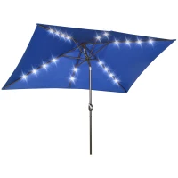 Outsunny 6.5x10ft Patio Umbrella Rectangle Solar Powered Tilt Aluminum Outdoor Market Parasol with LEDs Crank (Dark Blue)(m-2)