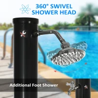 Outsunny 7.3FT 5.3 Gallon Solar Heated Shower, 2-Section Outdoor Shower with Shower Head, Foot Shower, Temperature Display for Backyard, Poolside, Spa, Beach, Black(m-6)
