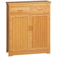 HOMCOM Bamboo Bathroom Cabinet, Storage Cabinet with Doors and Adjustable Shelves, 31.5" x 13.75" x 38.5", Natural(m-1)