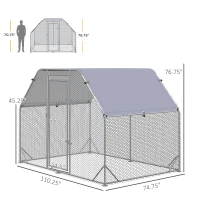 PawHut Large Chicken Coop Metal Chicken Run with Waterproof and Anti-UV Cover, Flat Shaped Walk in Fence Cage Hen House for Outdoor and Yard Farm Use, 1" Tube Diameter, 9.2' x 6.2' x 6.4'(m-3)
