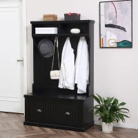 HOMCOM Entryway Bench with Coat Rack, 4 Double Hooks and 2 Compartments, Hall Tree with Bench and Shoe Storage for Hallway, Living Room, Black(m-2)