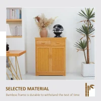 HOMCOM Bamboo Bathroom Cabinet, Storage Cabinet with Doors and Adjustable Shelves, 31.5" x 13.75" x 38.5", Natural(m-6)