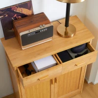 HOMCOM Bamboo Bathroom Cabinet, Storage Cabinet with Doors and Adjustable Shelves, 31.5" x 13.75" x 38.5", Natural(m-8)