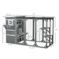 PawHut Catio Outdoor Cat Enclosure, Large Wood Kitten Cat House Enclosure with 3-Level Design, Weatherproof Roof, Big Hiding Areas, Multiple Platforms, Resting Box, 45"H, Gray(m-3)
