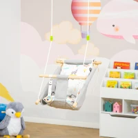 Outsunny Indoor Baby Swing with 2 Cushions, Infant Chair Hanging Rope Max.176 Lbs, w/ Cotton Weave for Home Patio Lawn, 6 Months to 3 Years Old, Gray(m-2)