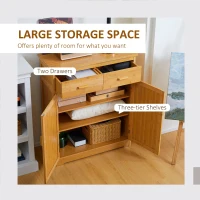 HOMCOM Bamboo Bathroom Cabinet, Storage Cabinet with Doors and Adjustable Shelves, 31.5" x 13.75" x 38.5", Natural(m-4)