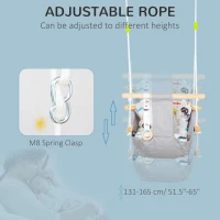 Outsunny Indoor Baby Swing with 2 Cushions, Infant Chair Hanging Rope Max.176 Lbs, w/ Cotton Weave for Home Patio Lawn, 6 Months to 3 Years Old, Gray(m-6)