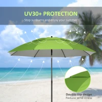 Outsunny 6.6ft Arched Beach Umbrella, Angle Adjustable Patio Umbrella with Steel Frame, Carry Bag, UV30+ Outdoor Umbrella, Green(m-4)