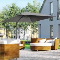 Outsunny 9ft Cantilever Patio Umbrella, Square Overhanging Umbrella with Cross Base, Crank Handle, Tilt, 360° Rotation and Aluminum Frame, Dark Grey