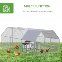 PawHut Chicken Run, Galvanized Large Metal Chicken Coop Cage, Walk-in Enclosure Poultry Hen Run House Playpen Rabbit Hutch with Flat Roof, Cover, 9.2' x 18.7' x 6.5', Silver(m-6)