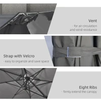 Outsunny 9ft Cantilever Patio Umbrella, Square Overhanging Umbrella with Cross Base, Crank Handle, Tilt, 360° Rotation and Aluminum Frame, Dark Grey(m-6)