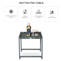 Outsunny Rattan Coffee Table, Wicker Patio Side Table with Tempered Glass Top and Aluminum Frame for Outdoor, Garden, Gray(m-4)