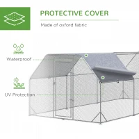 PawHut Chicken Run, Galvanized Large Metal Chicken Coop Cage, Walk-in Enclosure Poultry Hen Run House Playpen Rabbit Hutch with Flat Roof, Cover, 9.2' x 18.7' x 6.5', Silver(m-7)