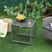 Outsunny Rattan Coffee Table, Wicker Patio Side Table with Tempered Glass Top and Aluminum Frame for Outdoor, Garden, Gray(m-1)