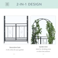 Outsunny 6.7 FT Steel Garden Arch with Gate Outdoor Courtyard Arbor for Climbing Vine Plants Lawn Backyard Decoration Dark Grey(m-4)