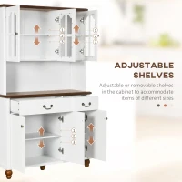 HOMCOM Kitchen Buffet with Hutch, Freestanding Pantry Cabinet with 6 Doors, 2 Drawers and 3-Level Adjustable Shelves, White(m-5)
