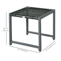 Outsunny Rattan Coffee Table, Wicker Patio Side Table with Tempered Glass Top and Aluminum Frame for Outdoor, Garden, Gray(m-3)