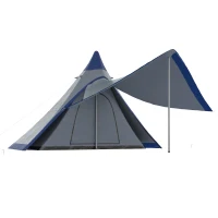 Outsunny 15.4'x15.4'x8.5' Teepee Tent, Waterproof Camping Tent with Porch Area, Floor and Carry Bag, for 2-3 Person Outdoor Backpacking Camping Hiking, Blue(m-6)
