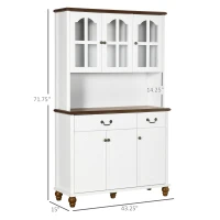 HOMCOM Kitchen Buffet with Hutch, Freestanding Pantry Cabinet with 6 Doors, 2 Drawers and 3-Level Adjustable Shelves, White(m-3)