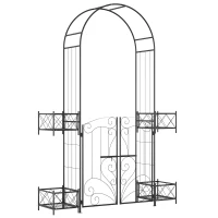 Outsunny 7' Garden Arch Arbor, Metal Arch Trellis with Gate, Garden Archway for Climbing Vines, Wedding Ceremony Decoration, Black(m-1)