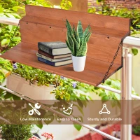 Outsunny Railing Hanging Table, Folding Balcony Table, Spruce Foldable Desk with Width 39.4 inch for Patio and Garden, Orange(m-6)