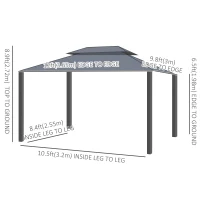 Outsunny 10' x 12' Hardtop Gazebo, Aluminum Frame Garden Sun Shelter with Double Tier Metal Roof, Mosquito Netting, Curtains, and Hanging Hook, Brown(m-3)
