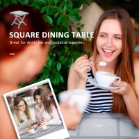 Outsunny 30" Square Outdoor Dining Table, Foldable Patio Table with Umbrella Hole, Water-Grain Glass Top Coffee Table for Balcony, Poolside, Black(m-4)