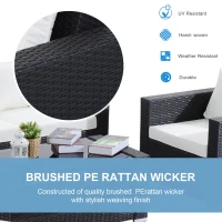 Outsunny 7 Pieces Patio Wicker Furniture Set, Outdoor PE Rattan Sectional Conversation Furniture Sofa with Glass Table and Cushion, Beige(m-5)