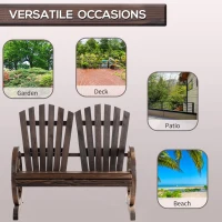 Outsunny Outdoor Garden Bench, 2- Seat Patio Wooden Bench with Wheel-Shaped Armrests for Yard, Carbonized color(m-7)