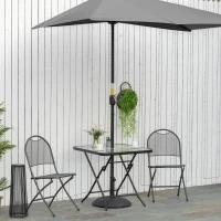 Outsunny 30" Square Outdoor Dining Table, Foldable Patio Table with Umbrella Hole, Water-Grain Glass Top Coffee Table for Balcony, Poolside, Black(m-9)