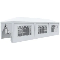 Outsunny 10' x 28' Party Gazebo Tent, Portable Folding Wedding Tent, Garden Canopy Event Shelter, Outdoor Sunshade with 8 Removable Sidewalls, White(m-2)