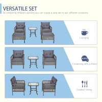 Outsunny 5 Pieces Wicker Patio Furniture Set with 4" Thick Cushions, Outdoor PE Rattan Conversation Set Bistro Set with Armchairs and Ottomans, Glass Top Table, Grey(m-7)