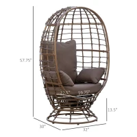 Outsunny Wicker Egg Chair, 360 Rotating Indoor Outdoor Boho Basket Seat with Cushion and Pillows for Backyard, Porch, Patio, Garden, Handwoven All-Weather PE Rattan, Steel Frame, Brown(m-3)